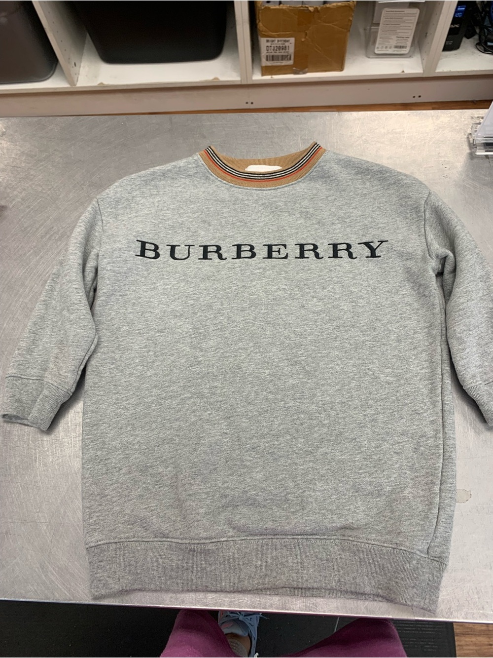 Burberry Girls Light Gray Crewneck Sweatshirt with Logo